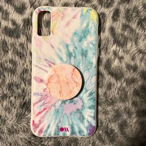 Used iPhone XS tie dye case with pop socket